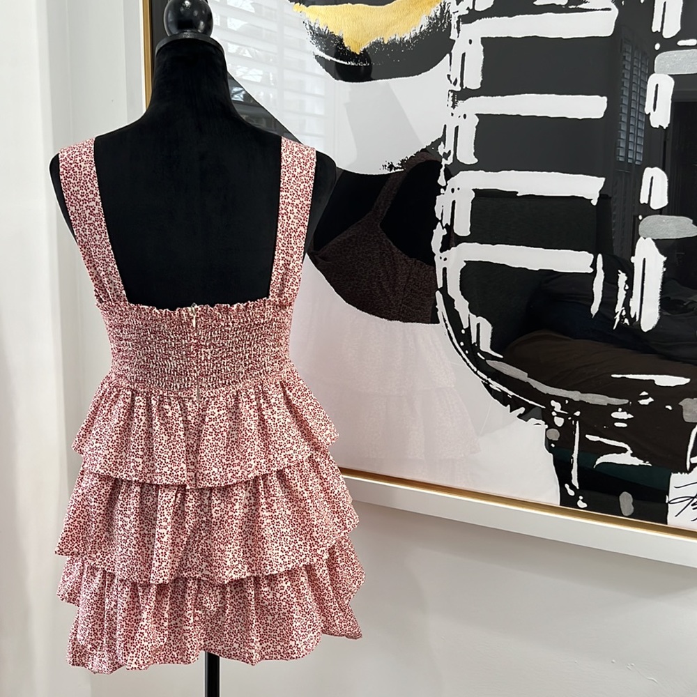 The Impeccable Pig Mauve and Cream Ruffled Tiered Dress, Size S - Picture 6 of 11